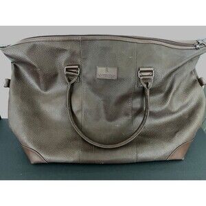 Lagerfeld Vintage Bag Gray/Brown Pebbled Faux Leather Duffle Weekender 90s 24X16